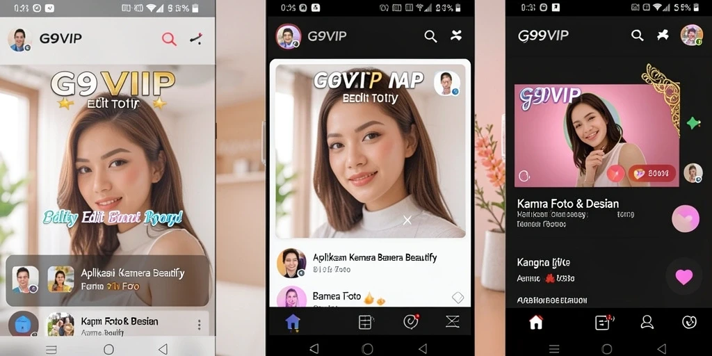 Antarmuka pengguna G9VIP dengan fitur Kamera Beautify yang menarik.