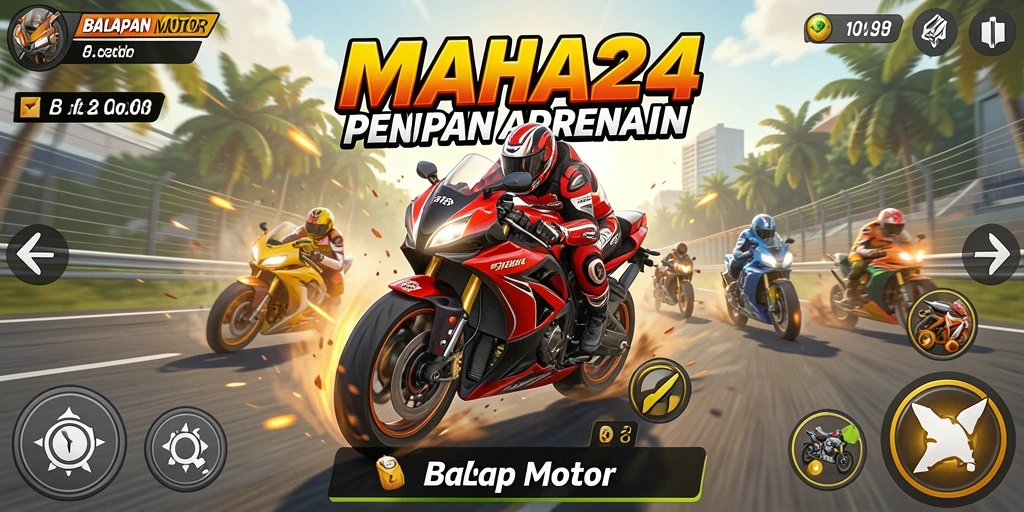 Tampilan antarmuka utama game Balap Motor MAHA24.