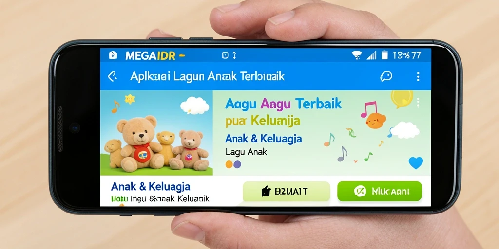Tampilan antarmuka MEGAIDR dengan berbagai lagu anak yang ceria.
