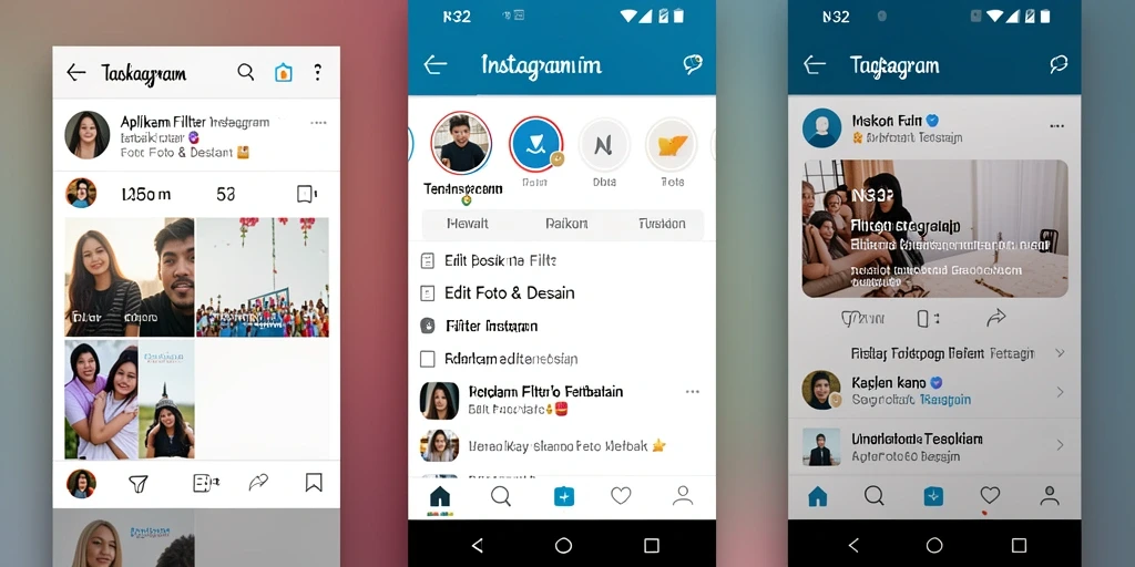 Antarmuka aplikasi N32 menampilkan beragam filter Instagram yang menarik.
