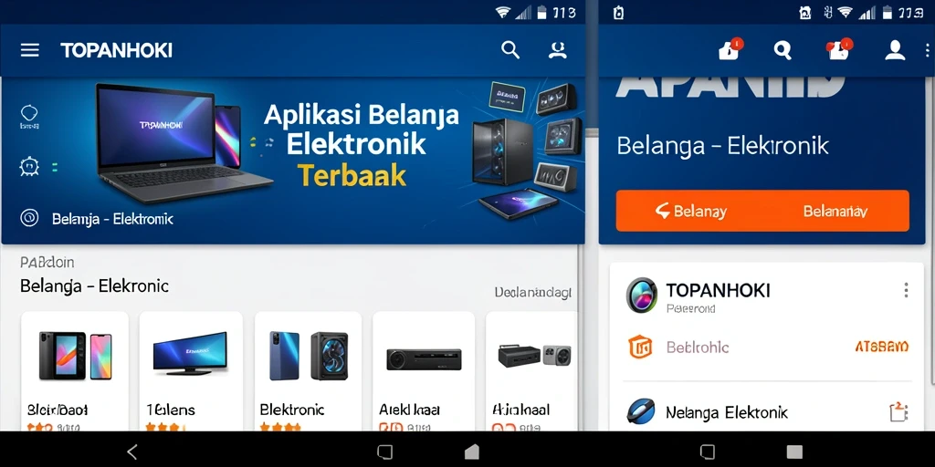Tampilan antarmuka aplikasi TOPANHOKI untuk belanja elektronik.